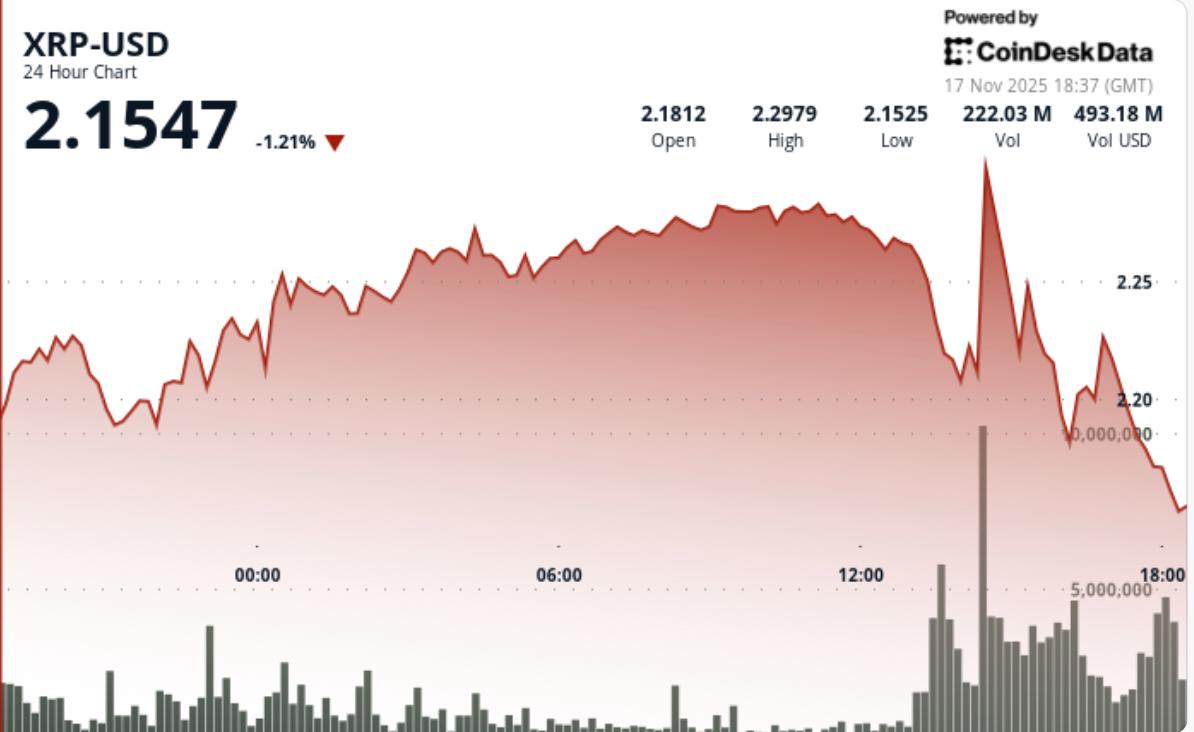 比特币跌破 93,000 美元，主要加密货币前景黯淡，XRP 下跌 5%。